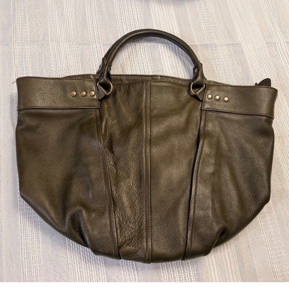 Eileen Fisher Handbags - Eileen Fisher Olive Green Leather Tote Bag Hobo Handbag Brass Hardware